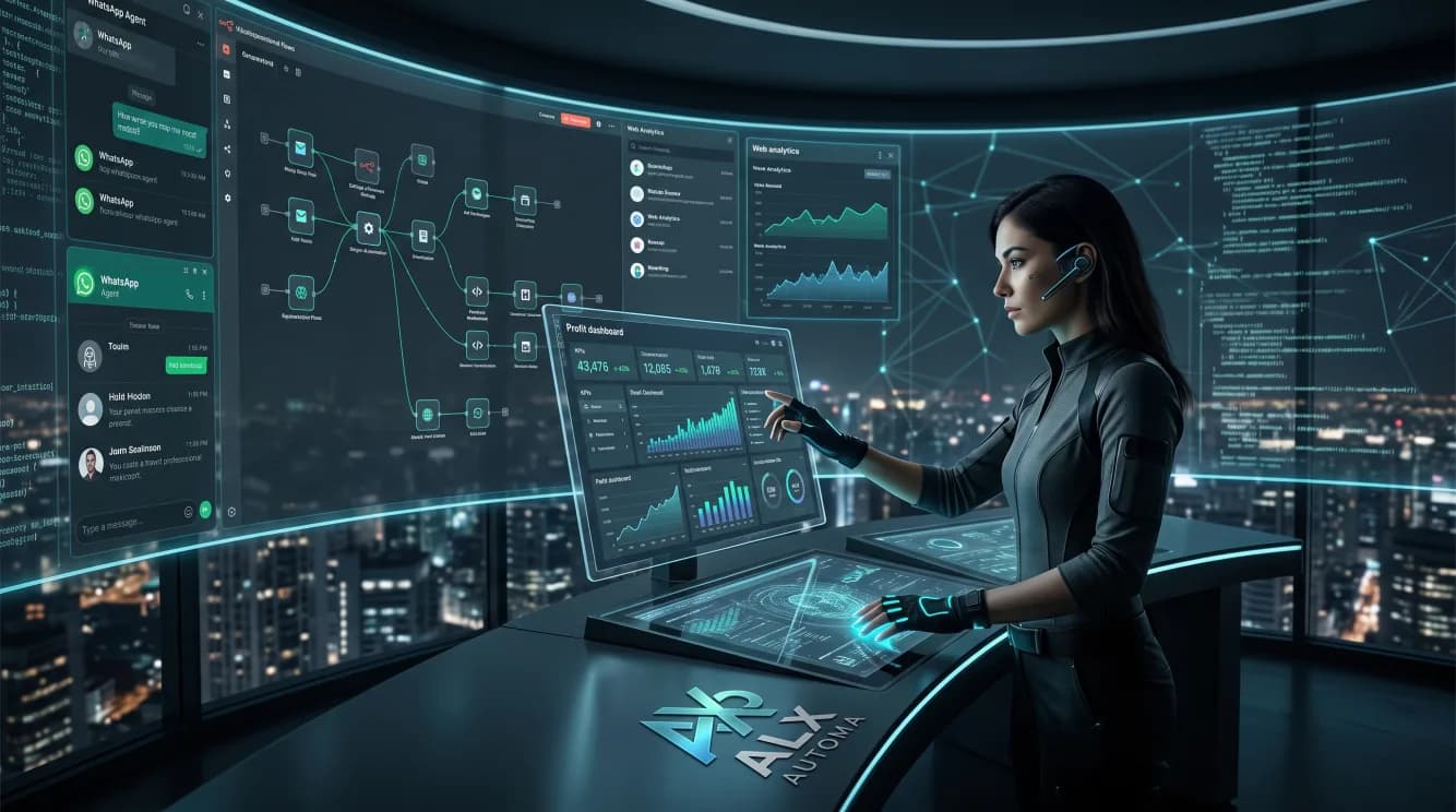 Painel de controle de automação de processos e assistentes internos de IA rodando no n8n